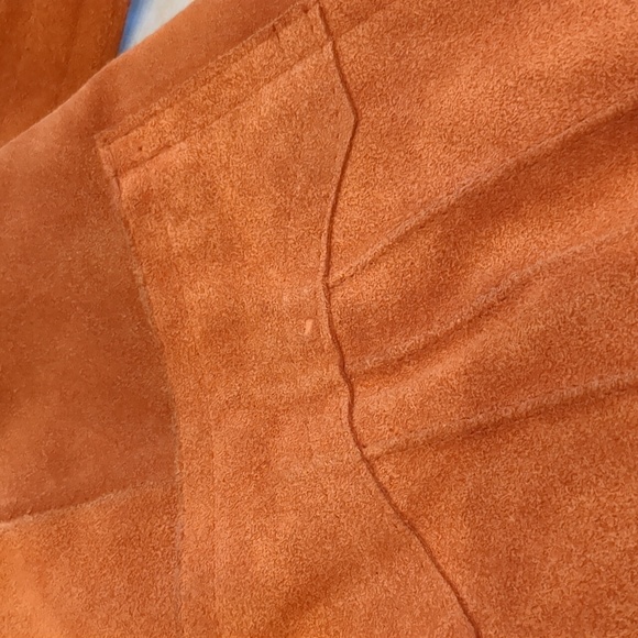 Vintage 70's Long Orange Suede & Fur Jacket Coat Size Large - Picture 8 of 12